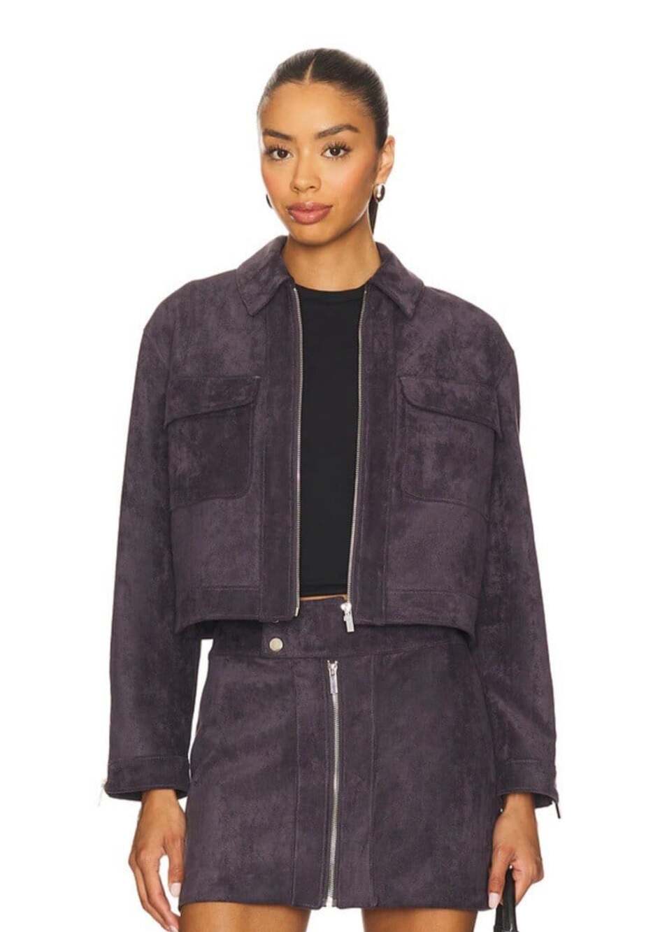 NWT Amanda Uprichard Becker Jacket Vegan Suede Sz L Graphite Gray Cropped Zip